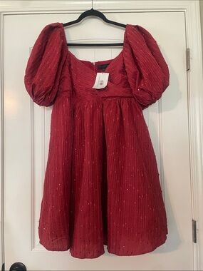 Dance & Marvel Red Puff-Sleeve Sparkle Party Dress